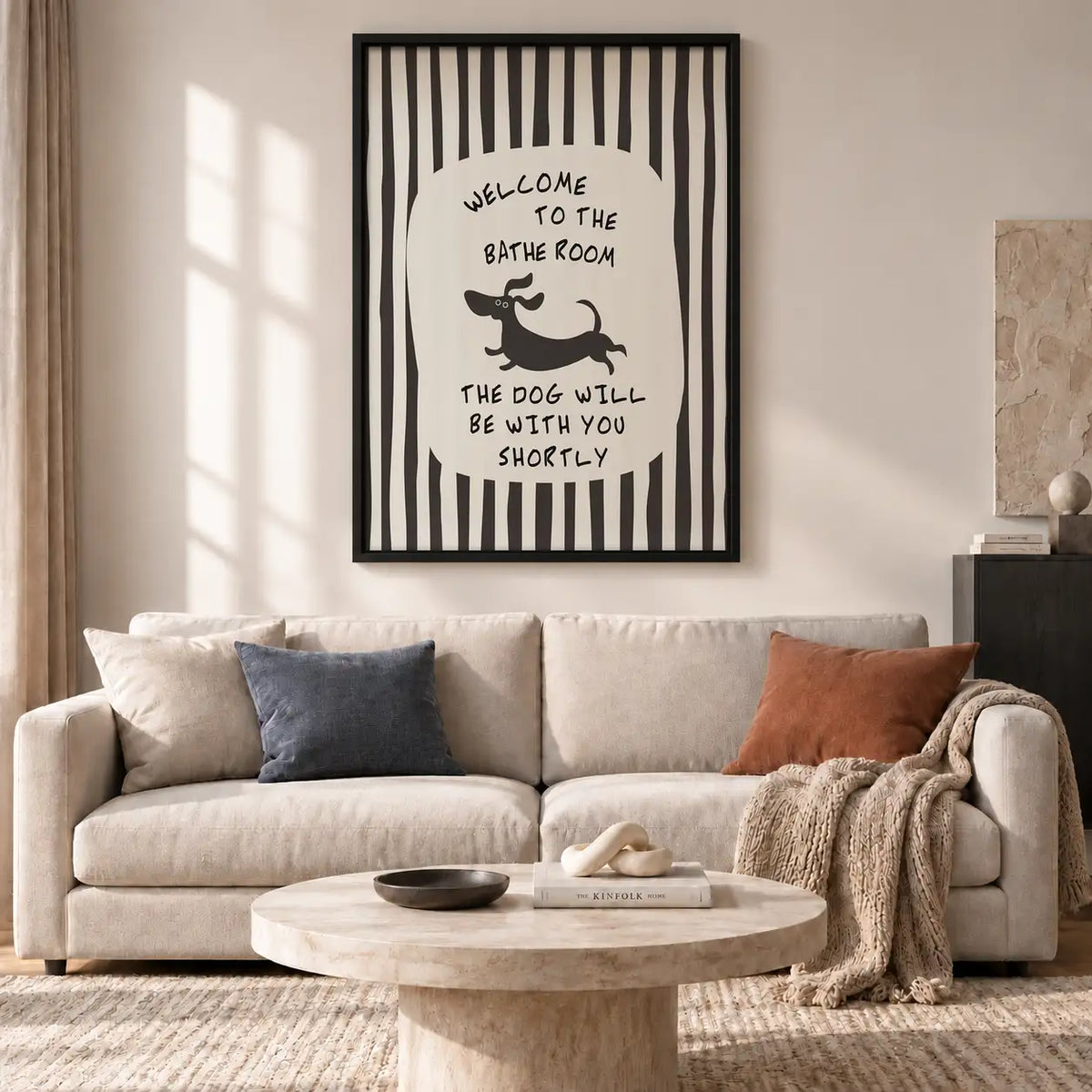 Welcome Bathroom Dog Striped Poster Wall Art 2