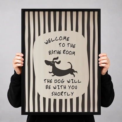 Welcome Bathroom Dog Striped Poster Wall Art 3