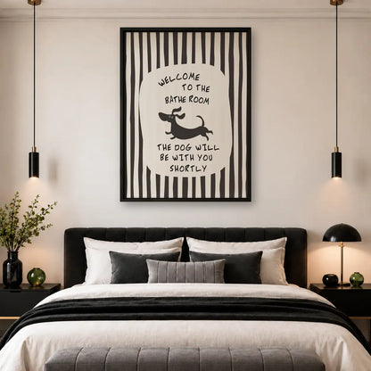 Welcome Bathroom Dog Striped Poster Wall Art 4
