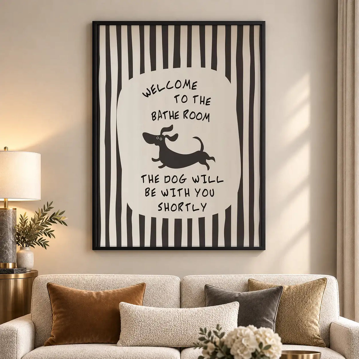 Welcome Bathroom Dog Striped Poster Wall Art 5