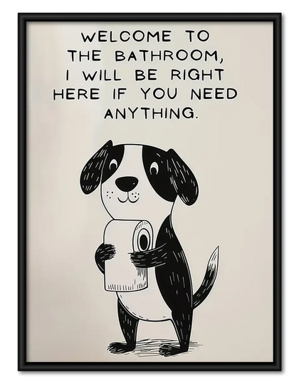 Welcome Bathroom Dog Typography Wall Art