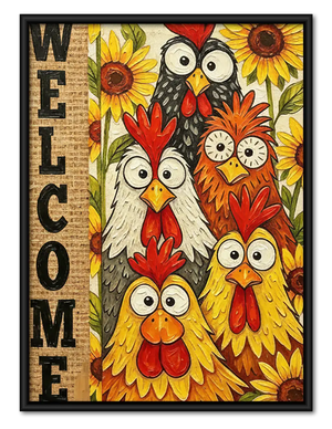 Welcome Colorful Chicken Family Wall Art