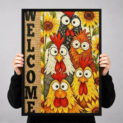 Welcome Colorful Chicken Family Wall Art 3