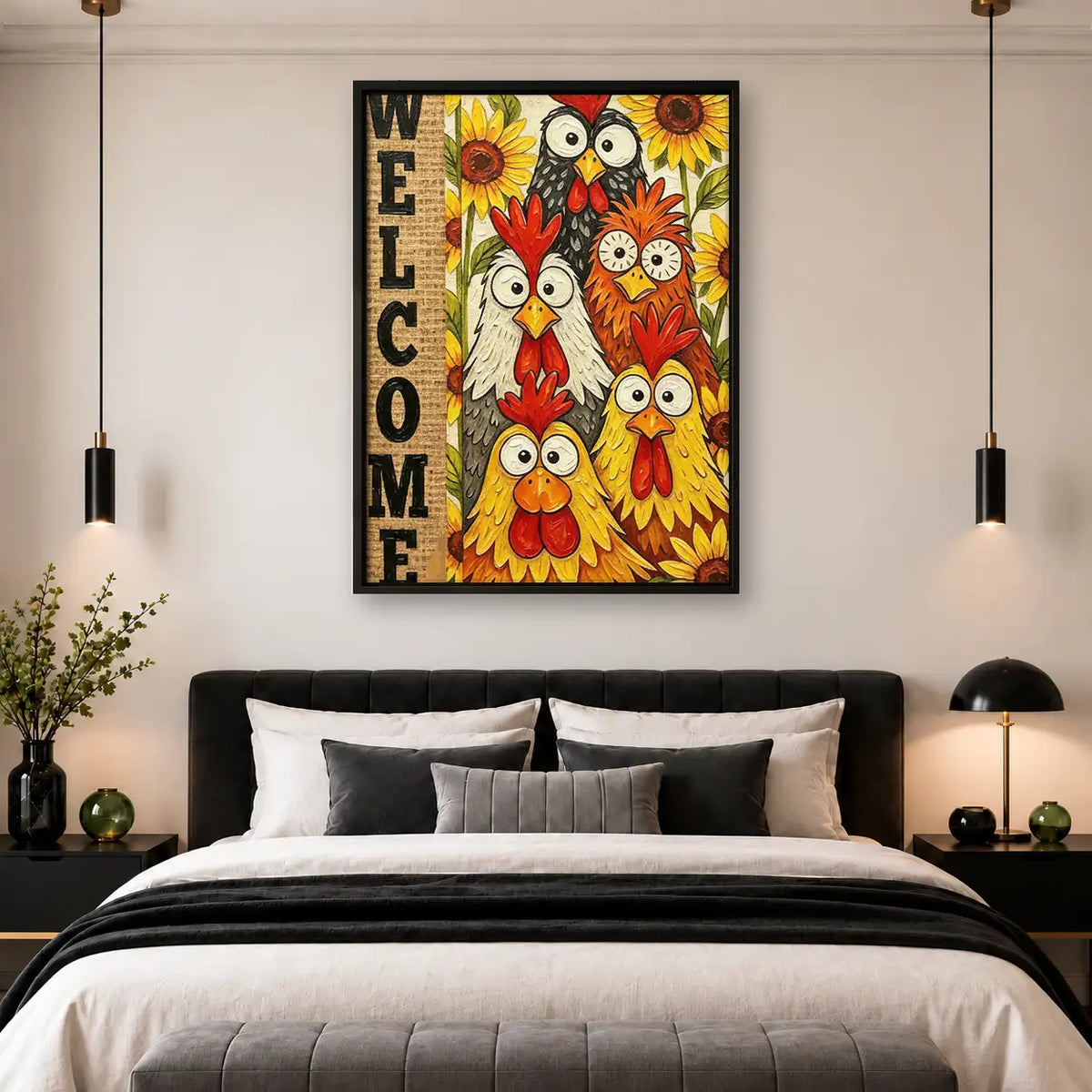 Welcome Colorful Chicken Family Wall Art 4