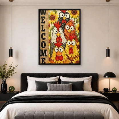 Welcome Colorful Chicken Family Wall Art 4