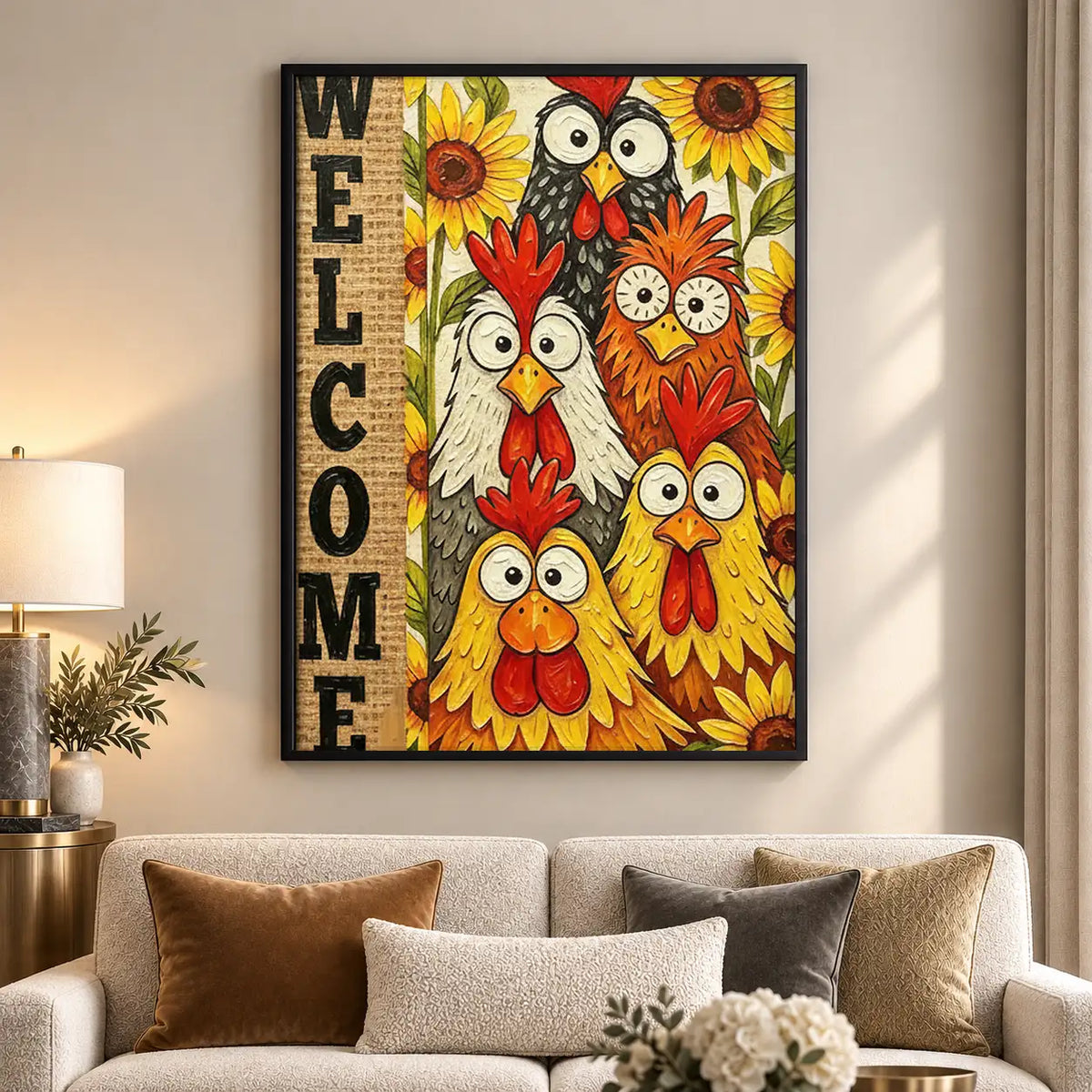 Welcome Colorful Chicken Family Wall Art 5