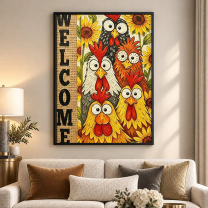 Welcome Colorful Chicken Family Wall Art 5