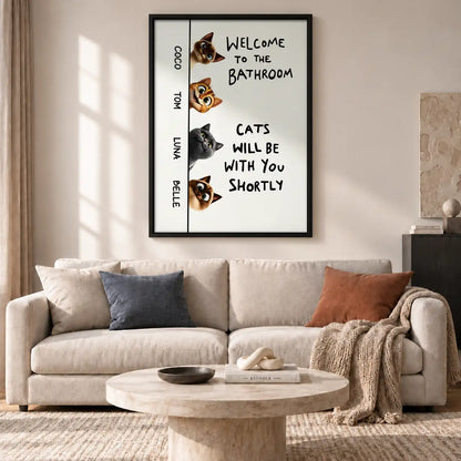 Welcome to the Bathroom Cat Warning Wall Art 2