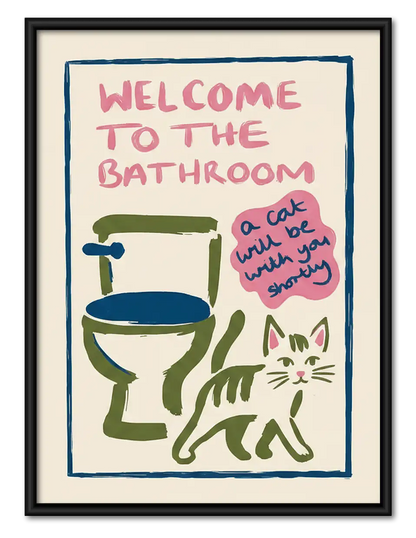 Welcome to the Bathroom Colorful Cat Wall Art 1