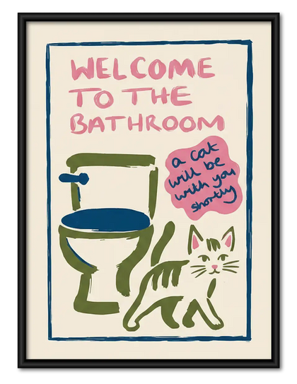 Welcome to the Bathroom Colorful Cat Wall Art