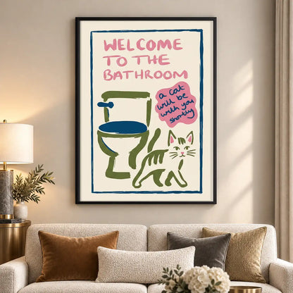 Welcome to the Bathroom Colorful Cat Wall Art 5