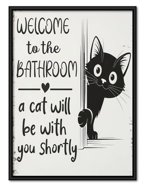 Welcome to the Bathroom Curious Black Cat Wall Art