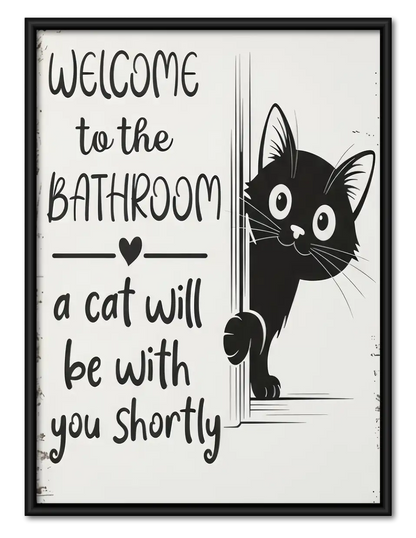 Welcome to the Bathroom Curious Black Cat Wall Art 1