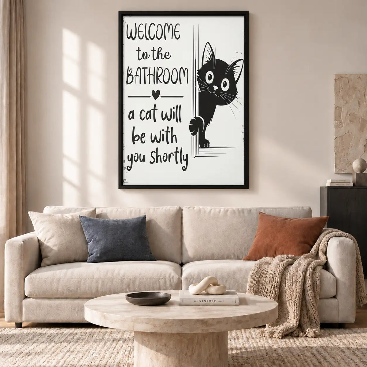 Welcome to the Bathroom Curious Black Cat Wall Art 2