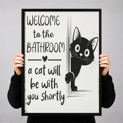 Welcome to the Bathroom Curious Black Cat Wall Art 3