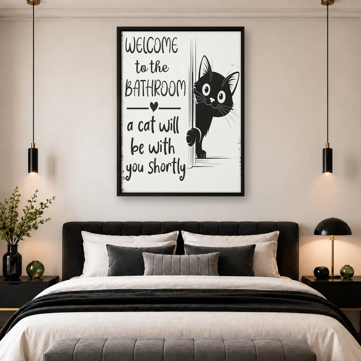 Welcome to the Bathroom Curious Black Cat Wall Art 4