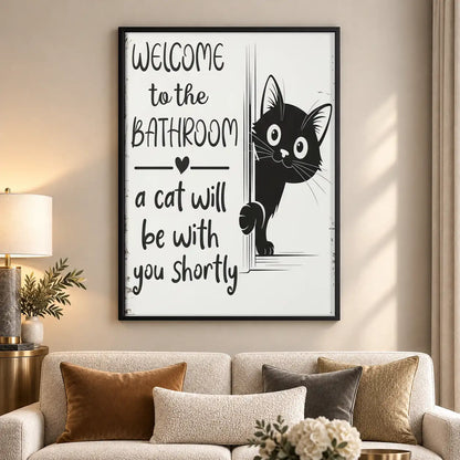 Welcome to the Bathroom Curious Black Cat Wall Art 5