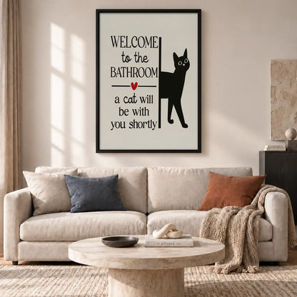 Welcome to the Bathroom Minimal Black Cat Wall Art 2