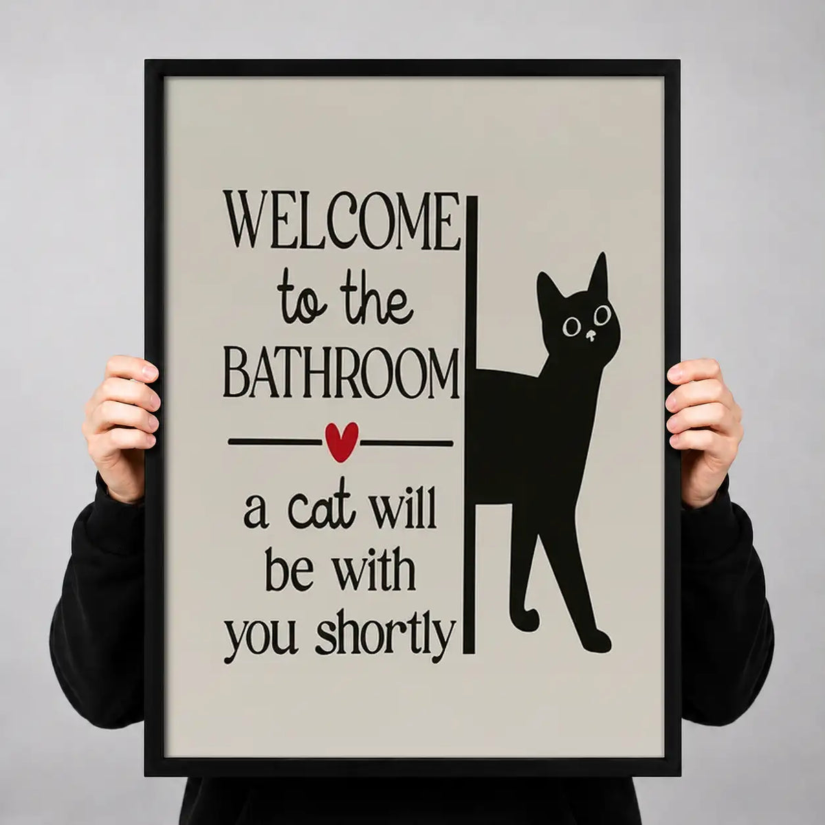 Welcome to the Bathroom Minimal Black Cat Wall Art 3