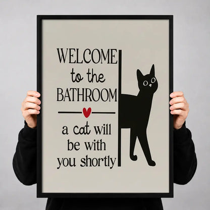 Welcome to the Bathroom Minimal Black Cat Wall Art 3