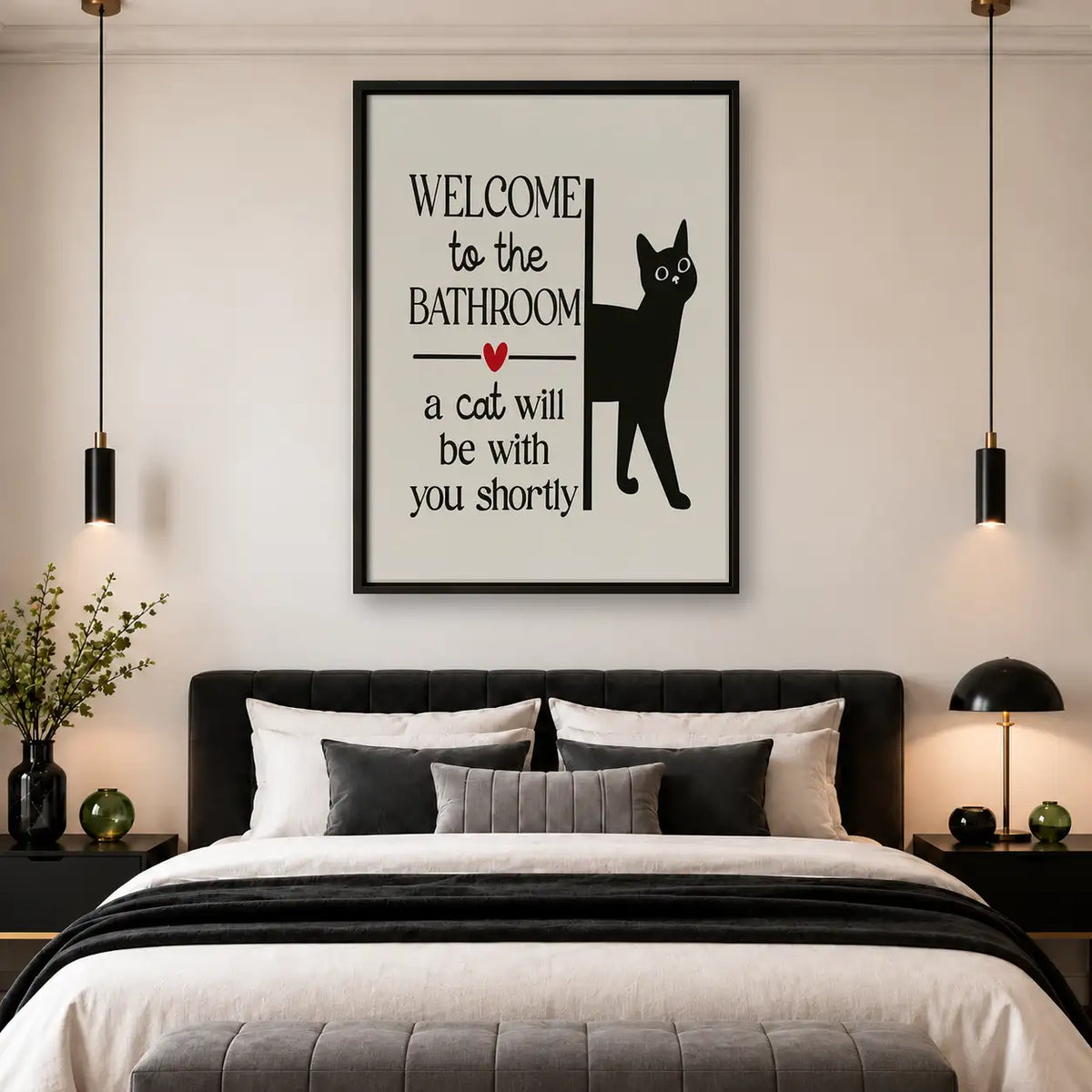 Welcome to the Bathroom Minimal Black Cat Wall Art 4