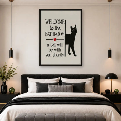 Welcome to the Bathroom Minimal Black Cat Wall Art 4