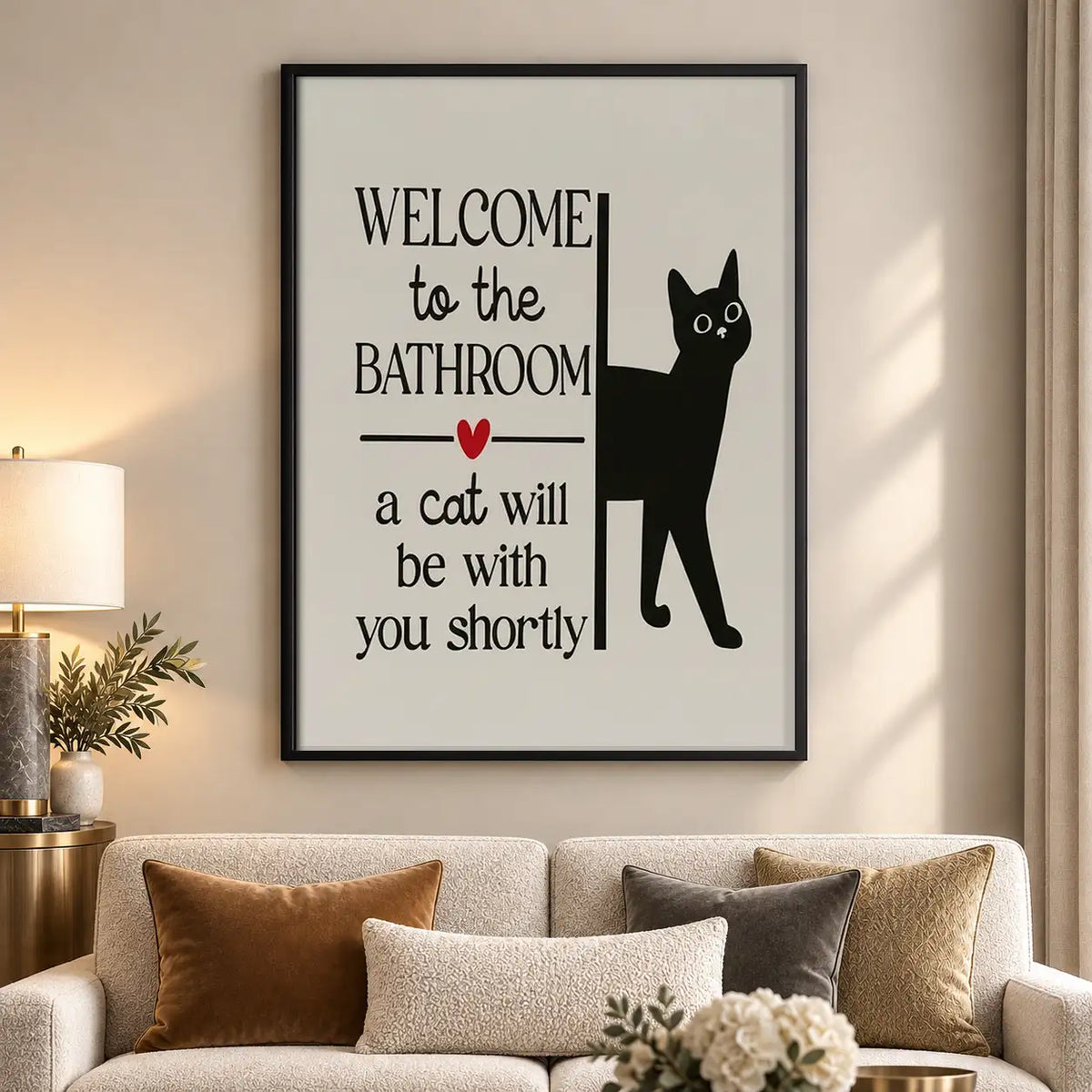 Welcome to the Bathroom Minimal Black Cat Wall Art 5
