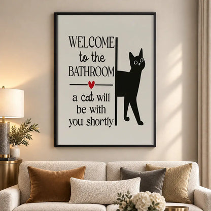 Welcome to the Bathroom Minimal Black Cat Wall Art 5