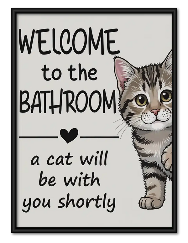 Welcome to the Bathroom Tabby Cat Wall Art