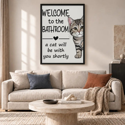 Welcome to the Bathroom Tabby Cat Wall Art 2