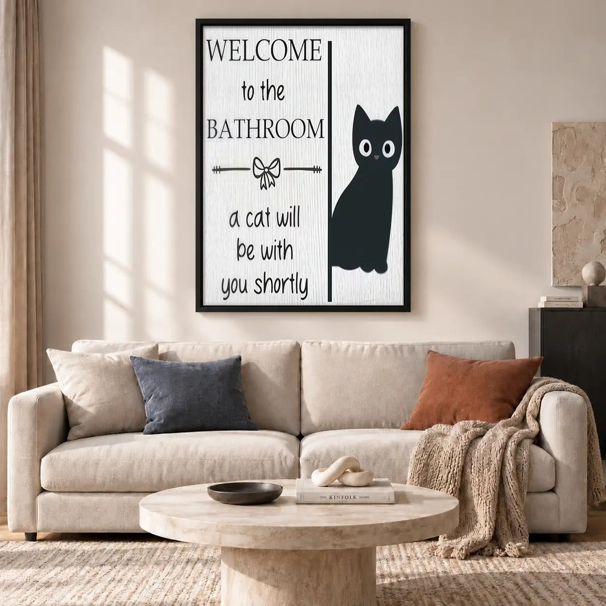 Welcome to the Bathroom Tall Black Cat Wall Art 2