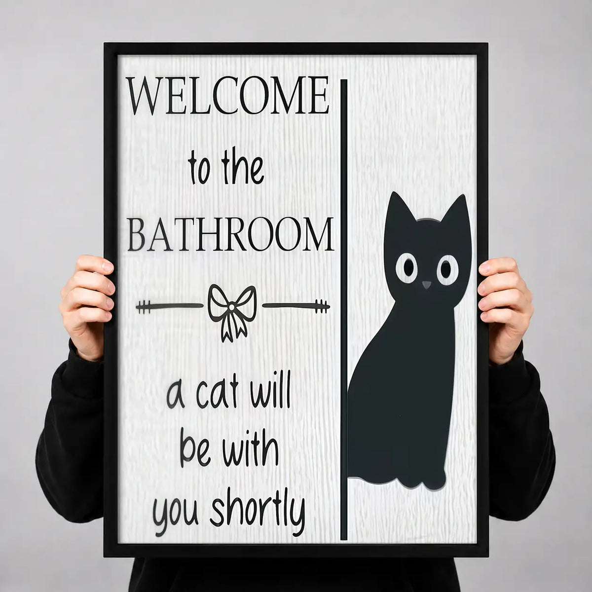 Welcome to the Bathroom Tall Black Cat Wall Art 3