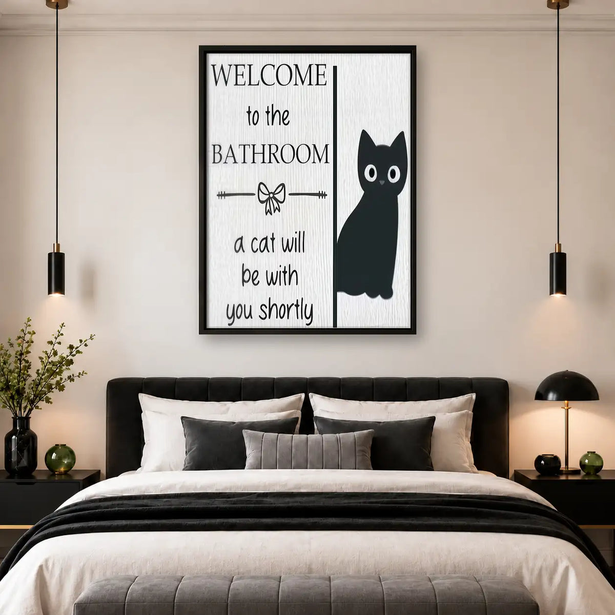 Welcome to the Bathroom Tall Black Cat Wall Art 4