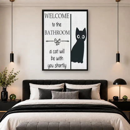 Welcome to the Bathroom Tall Black Cat Wall Art 4