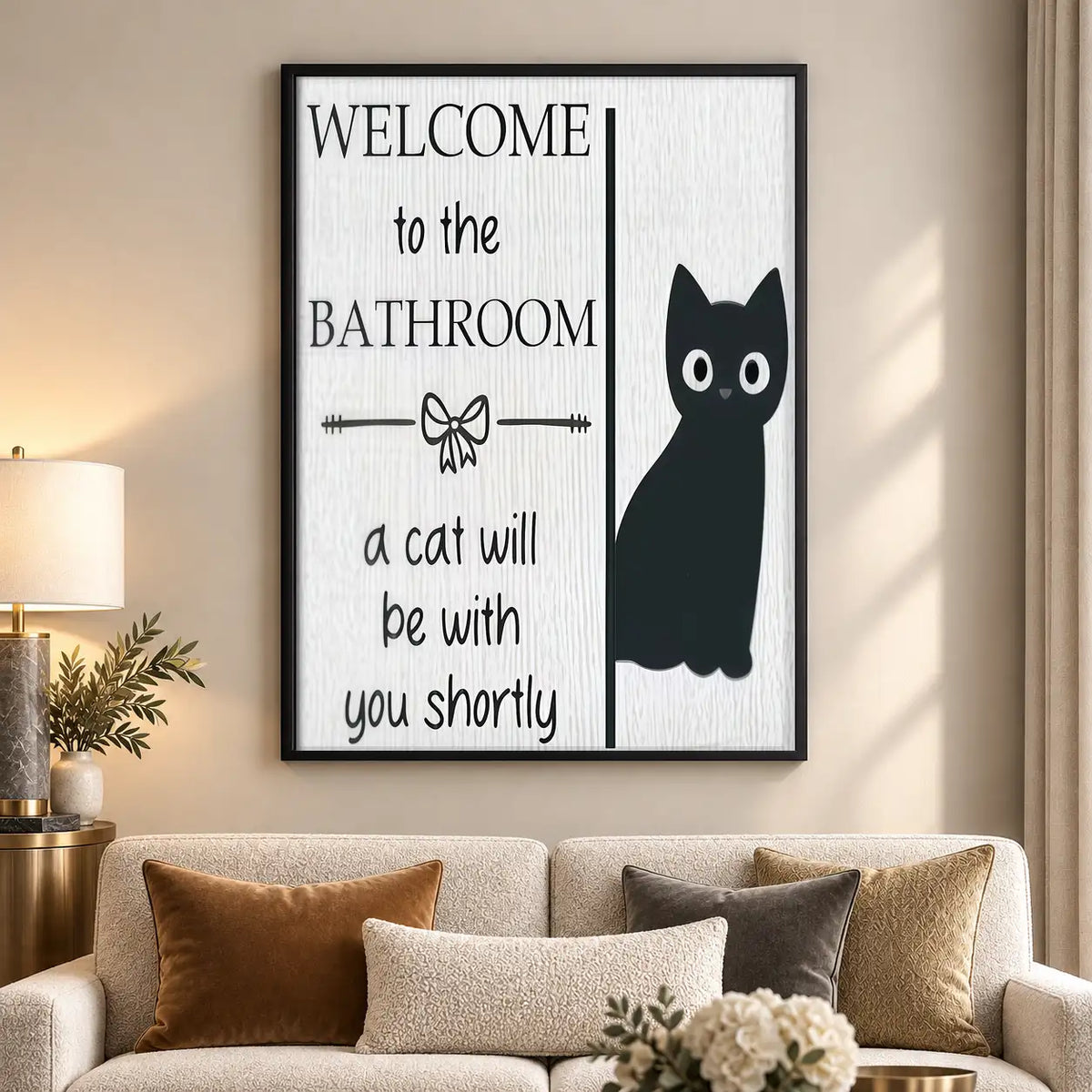 Welcome to the Bathroom Tall Black Cat Wall Art 5
