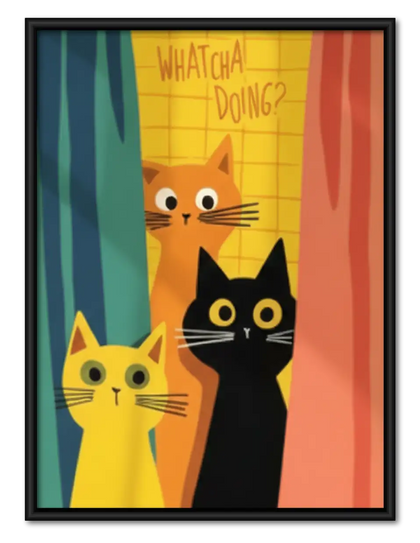 Whatcha Doing Three Colorful Cats Wall Art