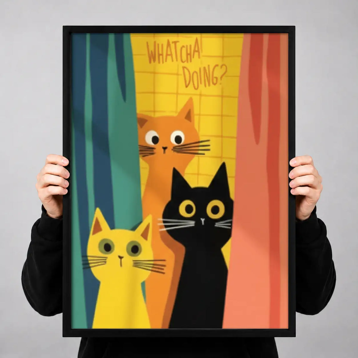 Whatcha Doing Three Colorful Cats Wall Art 3