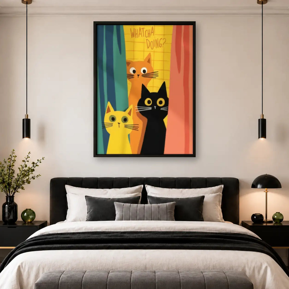 Whatcha Doing Three Colorful Cats Wall Art 4