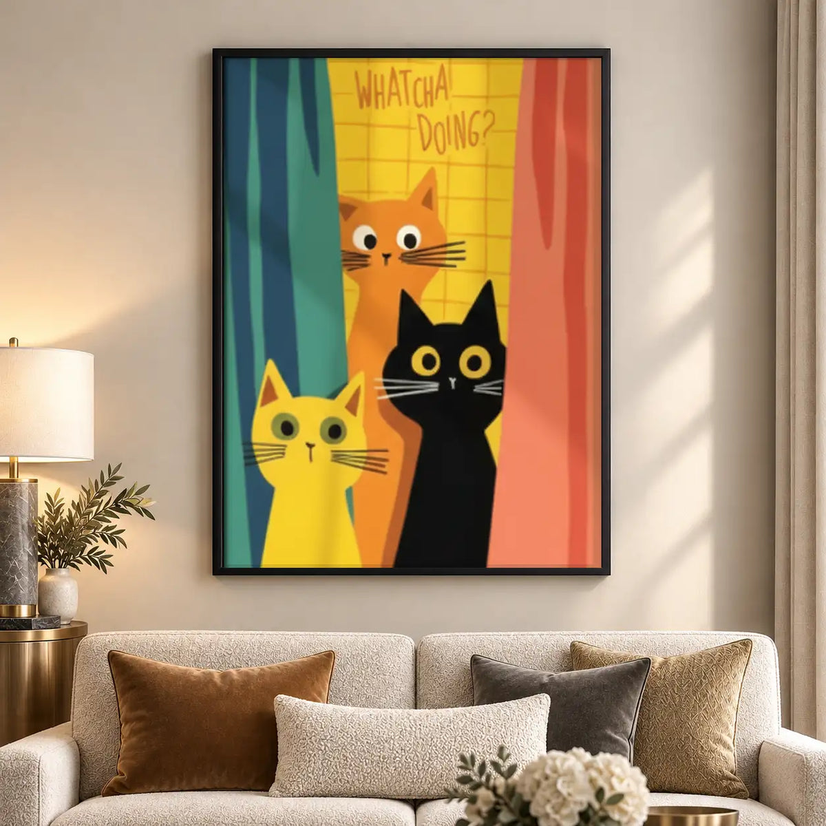 Whatcha Doing Three Colorful Cats Wall Art 5