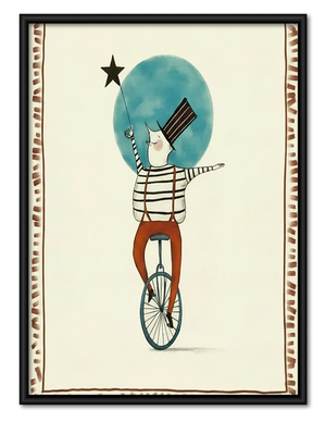 Whimsical Balancing Moon Cyclist Wall Art