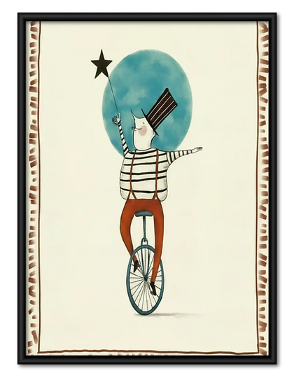 Whimsical Balancing Moon Cyclist Wall Art