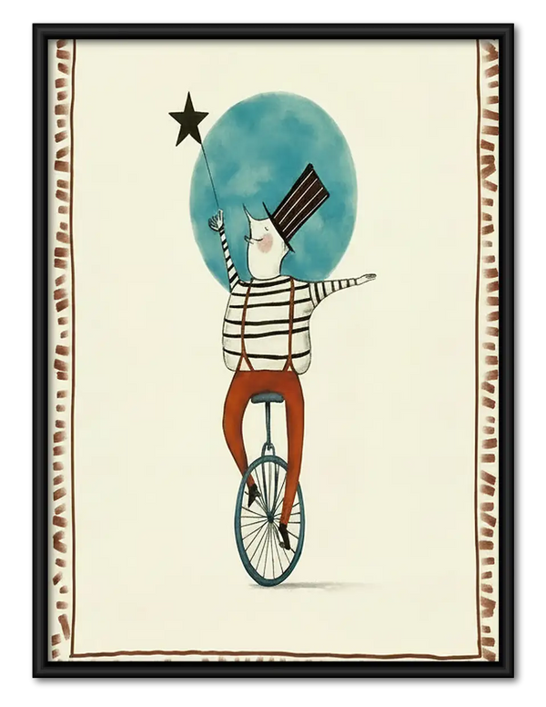 Whimsical Balancing Moon Cyclist Wall Art