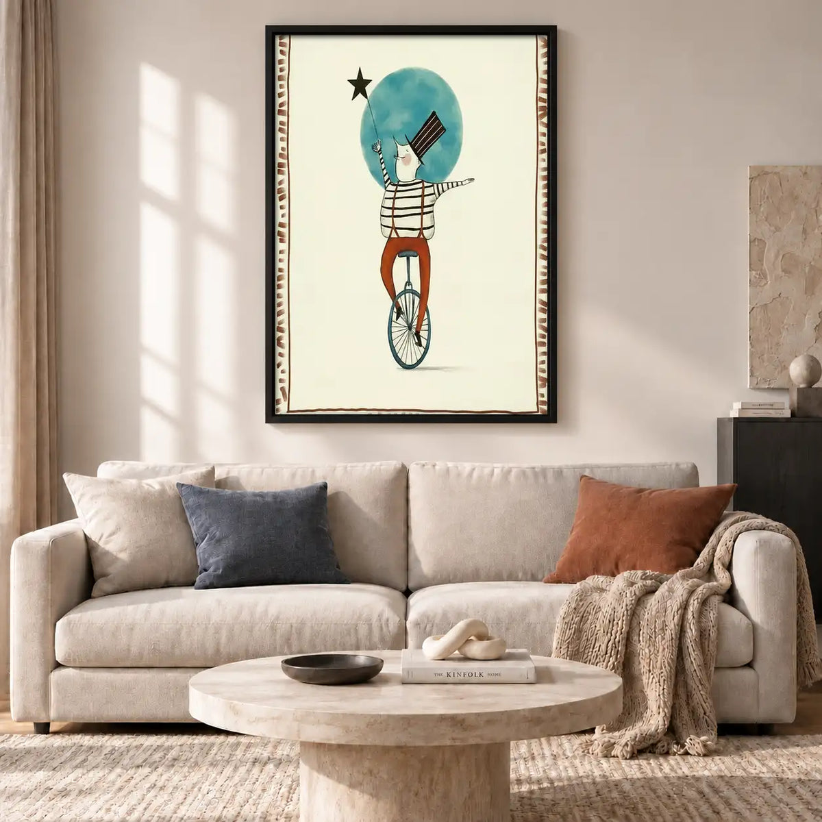 Whimsical Balancing Moon Cyclist Wall Art 2