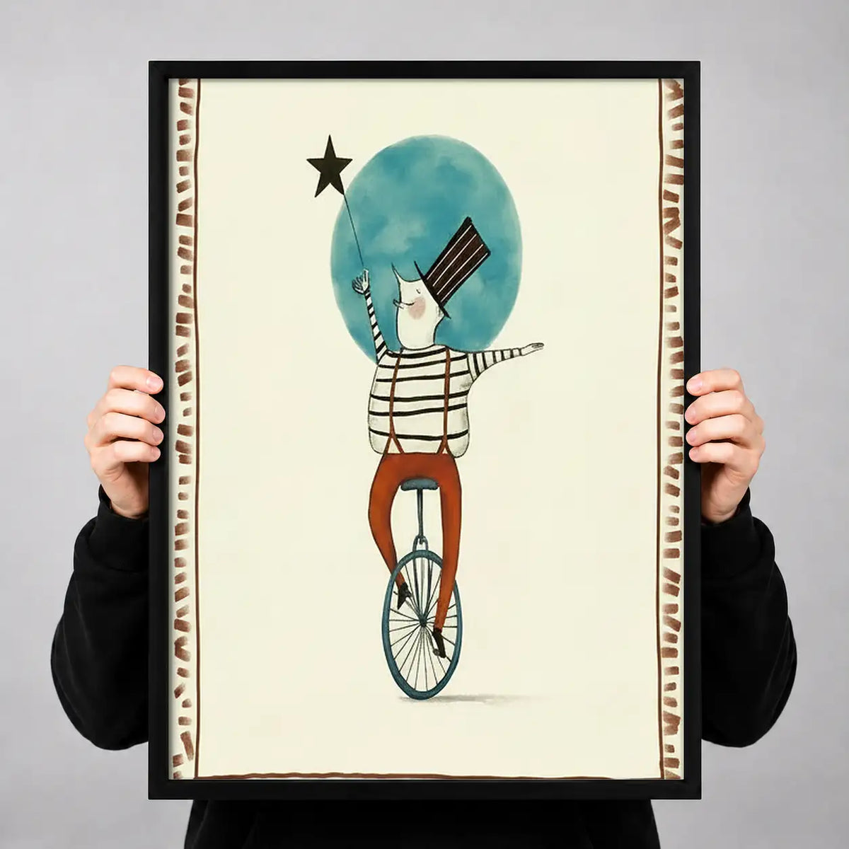 Whimsical Balancing Moon Cyclist Wall Art 3