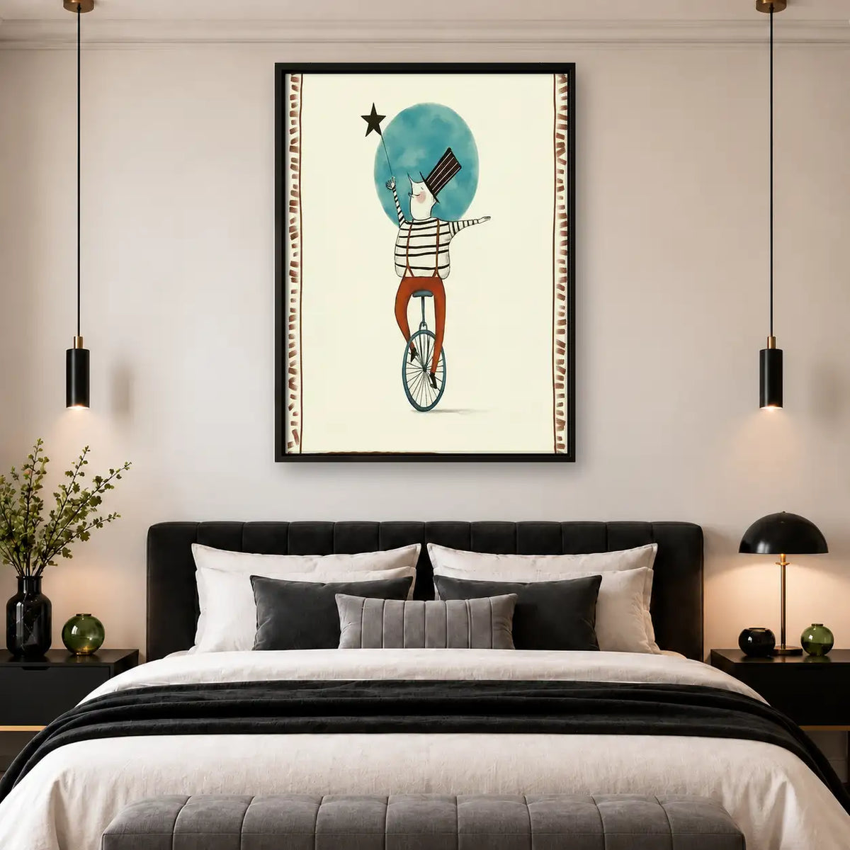 Whimsical Balancing Moon Cyclist Wall Art 4