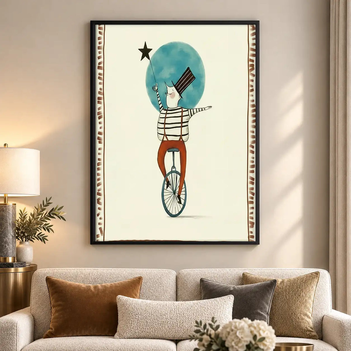 Whimsical Balancing Moon Cyclist Wall Art 5