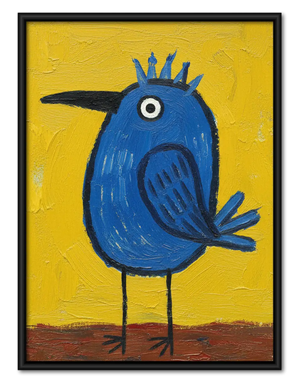 Whimsical Blue Bird on Yellow Wall Art