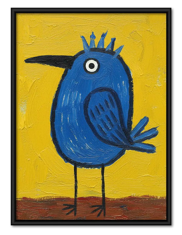 Whimsical Blue Bird on Yellow Wall Art