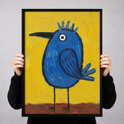 Whimsical Blue Bird on Yellow Wall Art 3