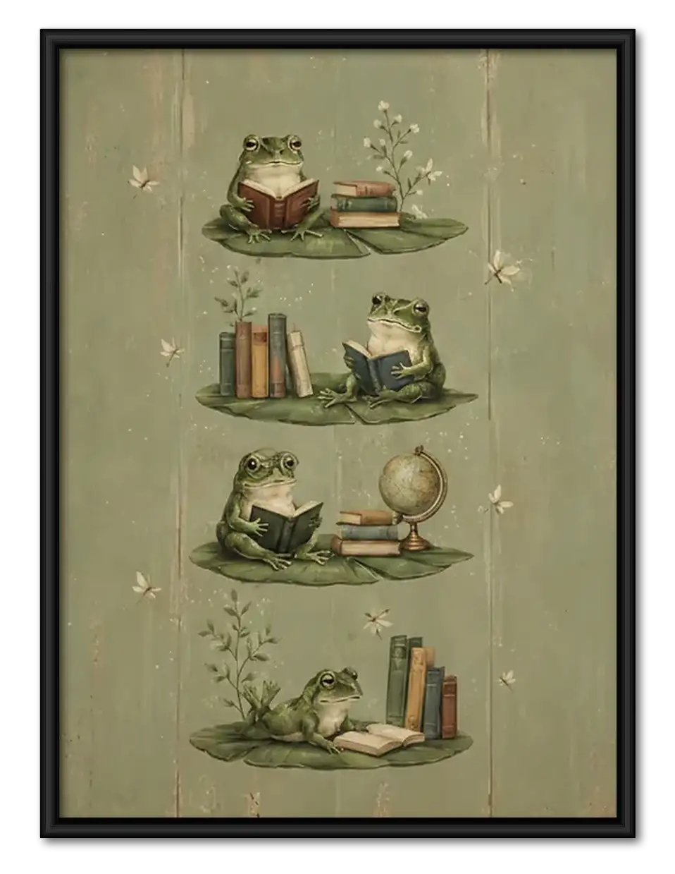 Whimsical Floating Books and Teacups Wall Art 1
